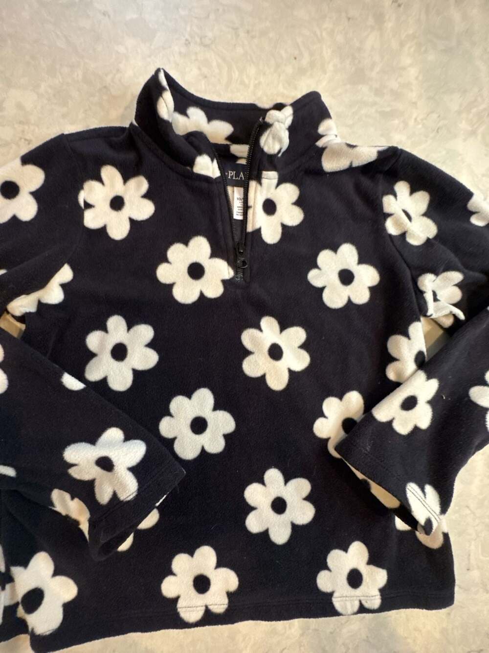 The Place Black White Floral Print Microfleece Half Zip Pullover Size 10/12